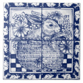 Navy Blue White Bunny Rabbit Dedham Delft  Tegeltje (Voorkant)
