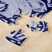 Navy Blue & White Bunny Rabbit Family & Flowers Legpuzzel (Zijkant)