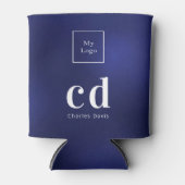 Navy blue white business monogram naam logo blikjeskoeler (Voorkant)