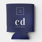 Navy blue white business monogram naam logo blikjeskoeler (Achterkant)