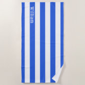 Navy Blue White | Cabana Stripes Personeelsformati Strandlaken (Voorkant)