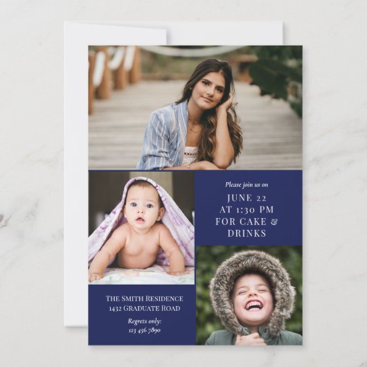 Navy Blue White Calligraphy Photo Afstuderen Kaart (Achterkant)