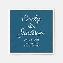 Navy Blue White Calligraphy Script Wedding Servet