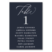 Navy Blue White Calligraphy Seating Chart Kaart (Voorkant)