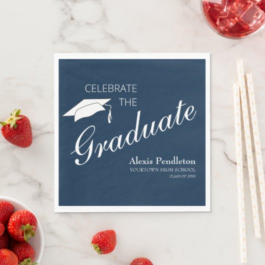 Navy Blue White Celebrate Afstuderen Afstuderen Servet (Insitu)