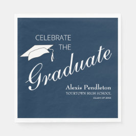 Navy Blue White Celebrate Afstuderen Afstuderen Servet