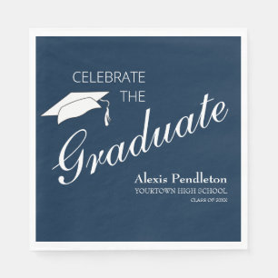 Navy Blue White Celebrate Afstuderen Afstuderen Servet