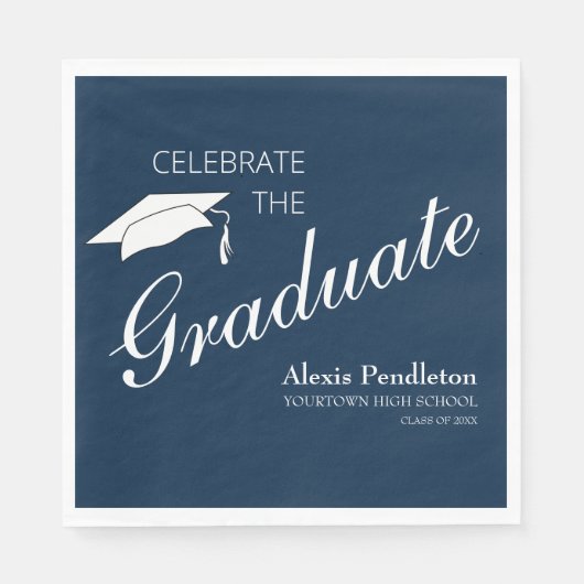 Navy Blue White Celebrate Afstuderen Afstuderen Servet (Voorkant)