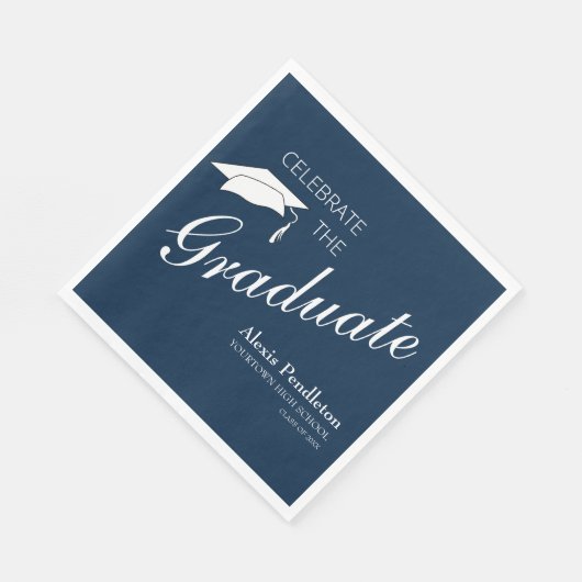 Navy Blue White Celebrate Afstuderen Afstuderen Servet (Hoek)