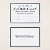 Navy Blue White Certificate of Authenticity Visitekaartje (Voorkant /achterkant)