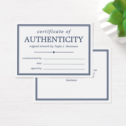 Navy Blue White Certificate of Authenticity Visitekaartje (Bureau)