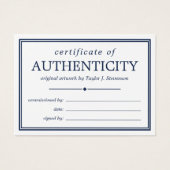 Navy Blue White Certificate of Authenticity Visitekaartje (Voorkant)