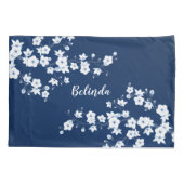 Navy Blue White Cherry Blossom Monogram Kussensloop (Achterkant)