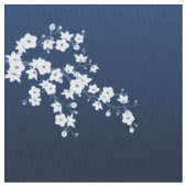 Navy Blue White Cherry Blossom Pattern Fabric Stof (Close Up)