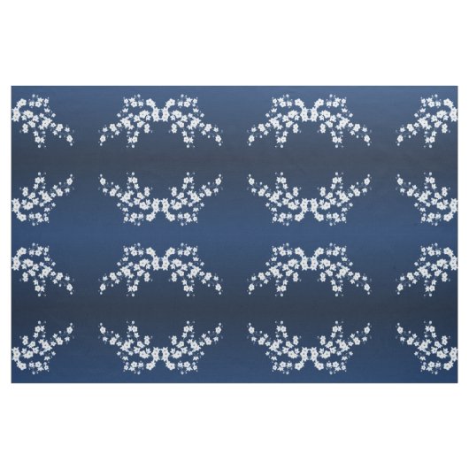 Navy Blue White Cherry Blossom Pattern Fabric Stof (Fat Quarter)