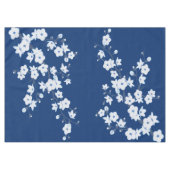Navy Blue White Cherry Blossom Tafelkleed (Voorkant (Horizontaal))