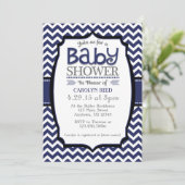 Navy Blue White Chevron Baby shower Kaart (Staand voorkant)