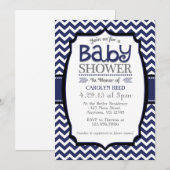 Navy Blue White Chevron Baby shower Kaart (Voorkant / Achterkant)