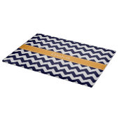 Navy Blue White Chevron Cantaloupe Name Monogram Snijplank (Hoek)