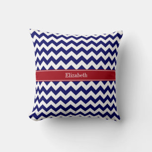 Navy Blue White Chevron Cranberry Name Monogram Kussen