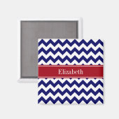 Navy Blue White Chevron Cranberry Name Monogram Magneet (Voorkant / Achterkant)