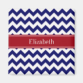Navy Blue White Chevron Cranberry Name Monogram Magneet (Voorkant)