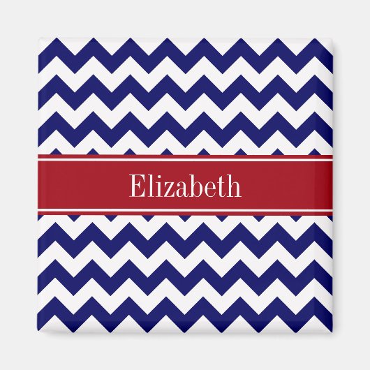 Navy Blue White Chevron Cranberry Name Monogram Magneet (Voorkant)