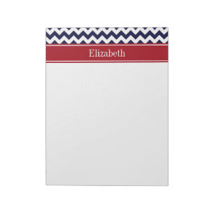 Navy Blue White Chevron Cranberry Name Monogram Notitieblok