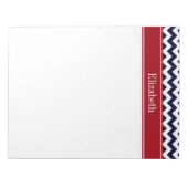 Navy Blue White Chevron Cranberry Name Monogram Notitieblok (Voorkant)