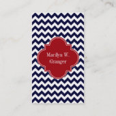 Navy Blue White Chevron Cranberry Name Monogram Visitekaartje (Achterkant)