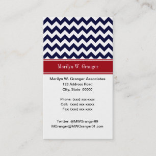 Navy Blue White Chevron Cranberry Name Monogram Visitekaartje