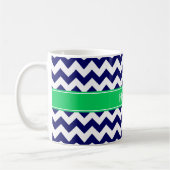 Navy Blue White Chevron Emerald Name Monogram Koffiemok (Links)