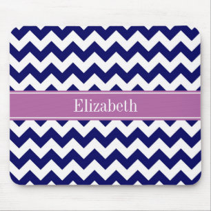 Navy Blue White Chevron Orchid Name Monogram Muismat