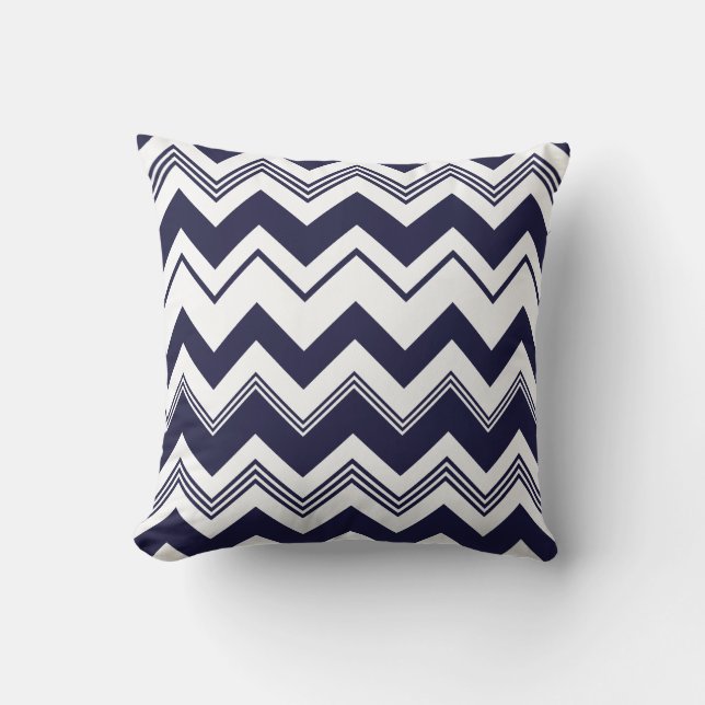 Navy Blue White Chevron Pattern Kussen (Voorkant)