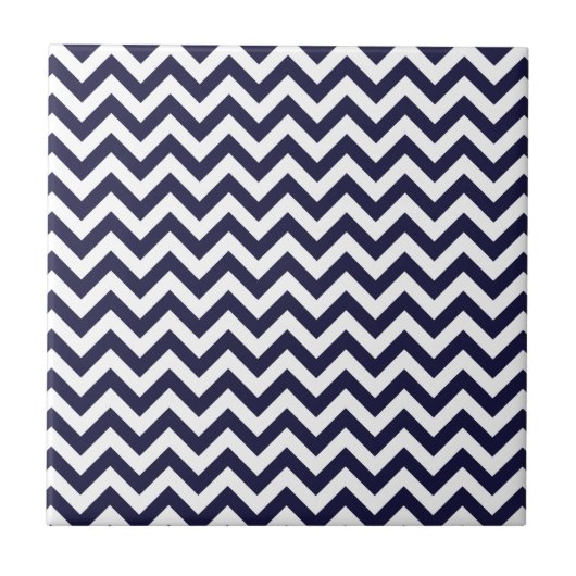 Navy Blue White Chevron Pattern Tegeltje (Voorkant)