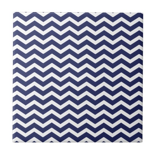Navy Blue White Chevron Pattern Tegeltje (Voorkant)