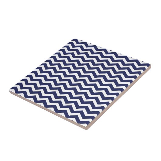 Navy Blue White Chevron Pattern Tegeltje (Zijkant)