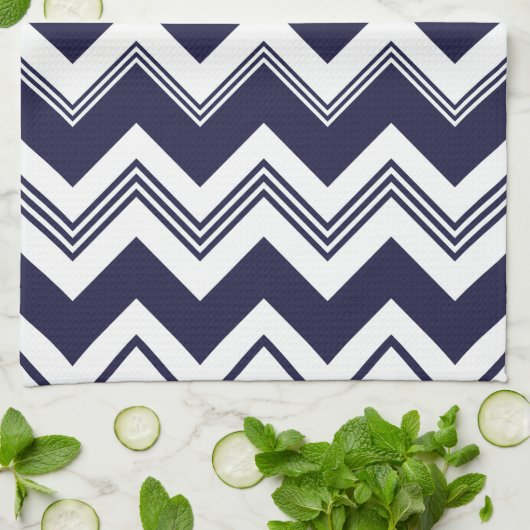 Navy Blue White Chevron Pattern Theedoek (Gevouwen)