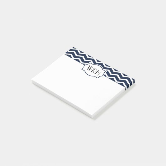 Navy Blue White Chevron Patterned Monogrammed Post-it® Notes (Schuin)