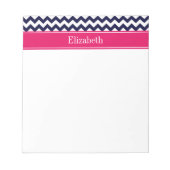Navy Blue White Chevron Raspberry Name Monogram Notitieblok (Voorkant)