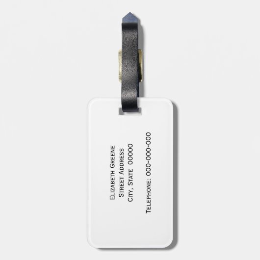 Navy Blue White Chevron Zig Zag Red Name Monogram Bagagelabel (Achterkant verticaal)