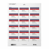 Navy Blue White Chevron Zig Zag Red Name Monogram Etiket (Full Sheet)
