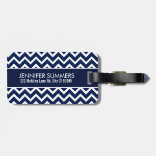 Navy Blue & White Chevron Zigzag Pattern Bagagelabel