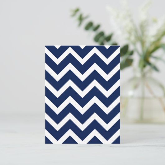 Navy Blue & White Chevron Zigzag Pattern Briefkaart (Staand voorkant)