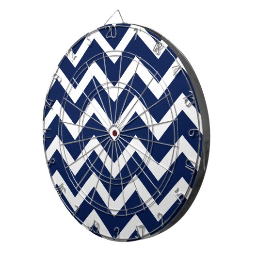 Navy Blue & White Chevron Zigzag Pattern Dartbord (Voorkant Rechts)