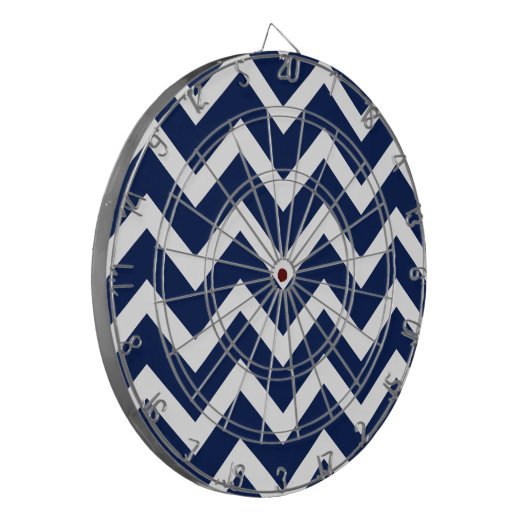 Navy Blue & White Chevron Zigzag Pattern Dartbord (Voorkant Links)