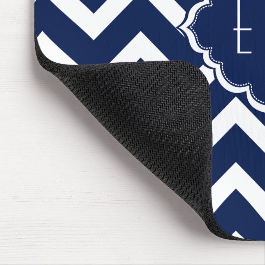 Navy Blue & White Chevron Zigzag Pattern Muismat (Hoek)