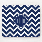Navy Blue & White Chevron Zigzag Pattern Muismat (Voorkant)
