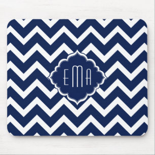 Navy Blue & White Chevron Zigzag Pattern Muismat