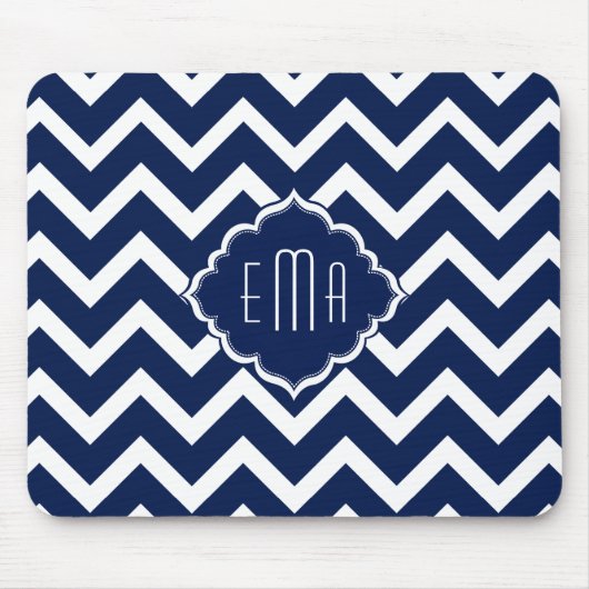 Navy Blue & White Chevron Zigzag Pattern Muismat (Voorkant)
